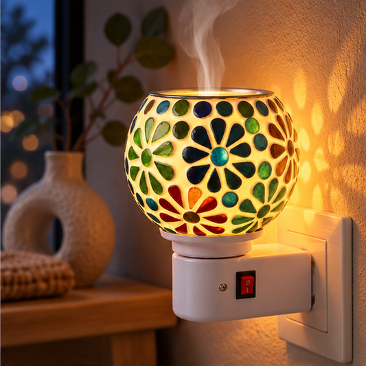 Electric Camphor & Aroma Oil Burner – Ceramic Glass Flowers