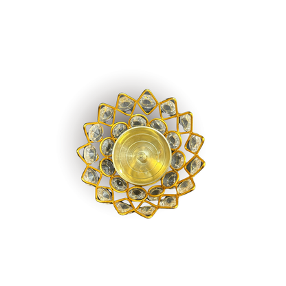 Lotus Shape Crystal Akhand Jyoti Diya Brass