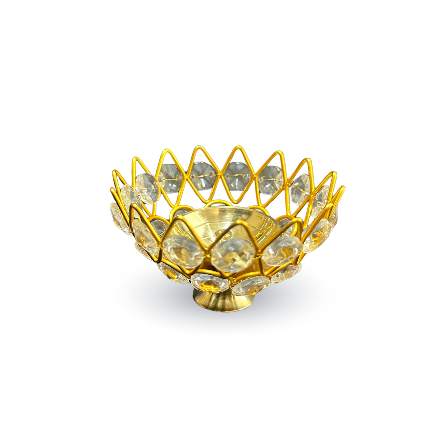 Lotus Shape Crystal Akhand Jyoti Diya Brass