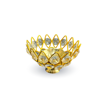 Lotus Shape Crystal Akhand Jyoti Diya Brass