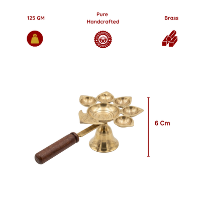 Panch Aarti Diya with Wooden Handle Panchmukhi/Pancha - 2.5 inch