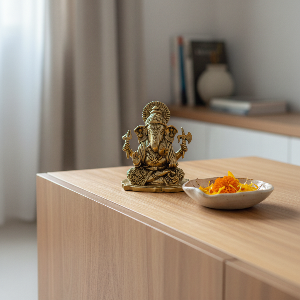 Brass Ganesh Idol with Base - 1.5 Inch