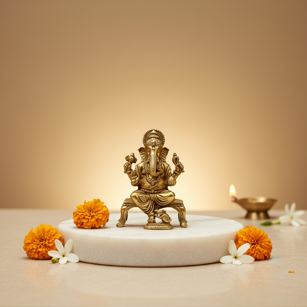 2.3 Inch Panch dhatu Ganesh Idol with Base
