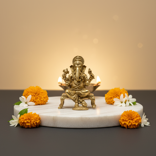 2.3 Inch Panch dhatu Ganesh Idol with Base