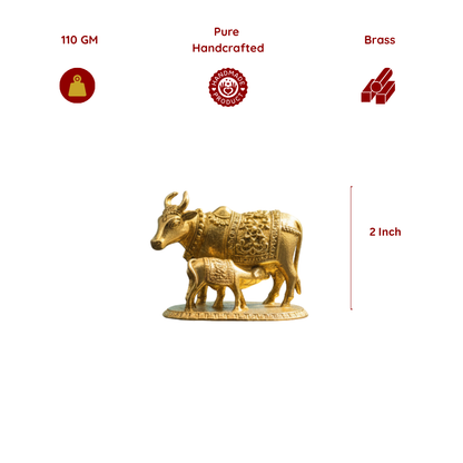 Brass Gau Mata Idol with Base | Kamdhenu - 2 Inch