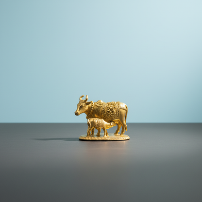 Brass Gau Mata Idol with Base | Kamdhenu - 2 Inch