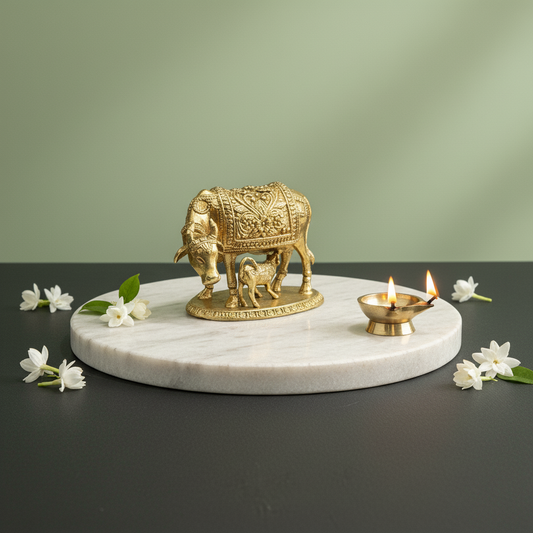 Brass Gau Mata Idol with Base | Kamdhenu - 1.2 Inch