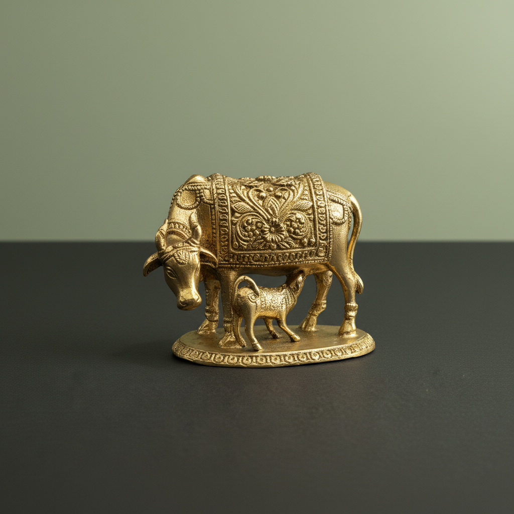 Brass Gau Mata Idol with Base | Kamdhenu - 1.2 Inch