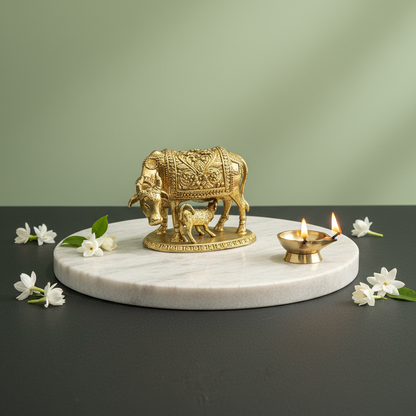 Brass Gau Mata Idol with Base | Kamdhenu - 1.2 Inch