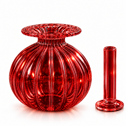 Premium Floral Glass Akhand Diya - Red