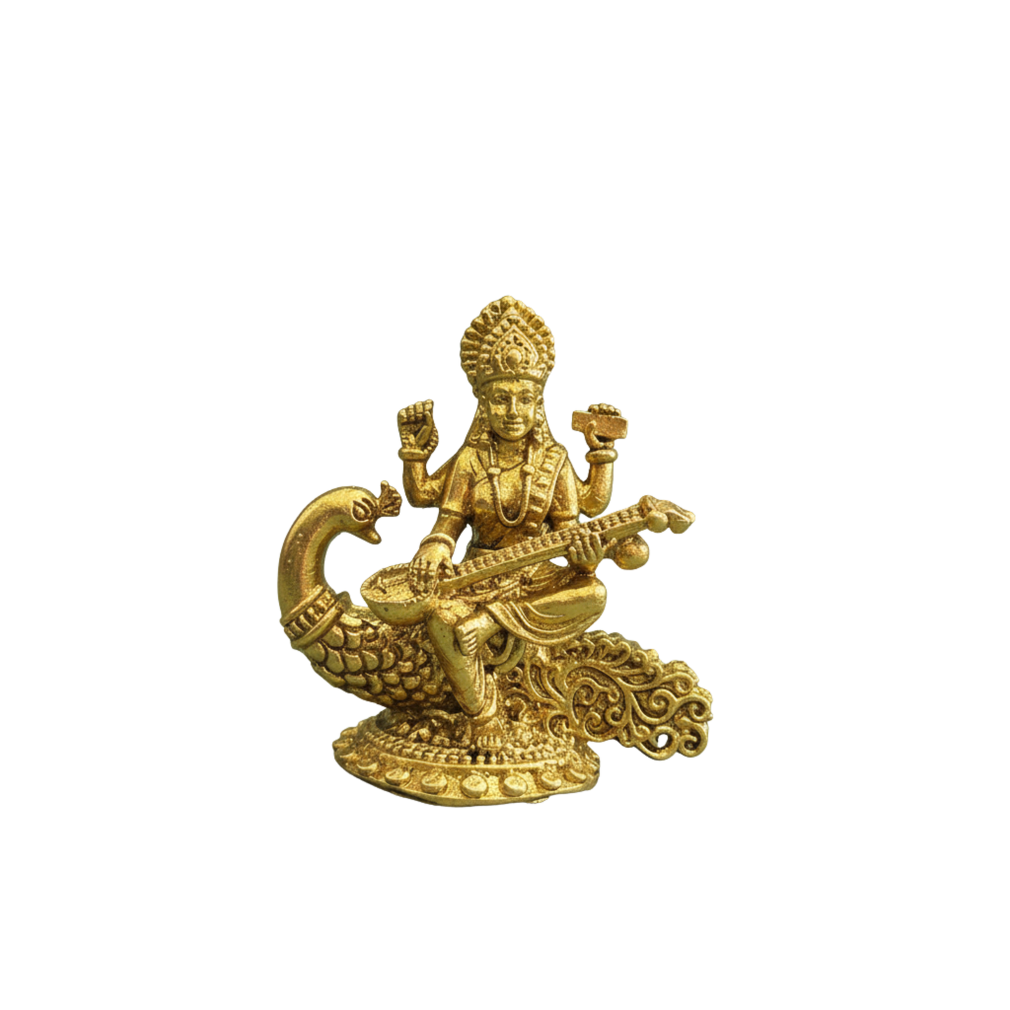 Brass Sarasvati Mata Idol with Base - 2.5 Inch