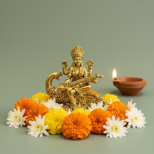 Brass Sarasvati Mata Idol with Base - 2.5 Inch