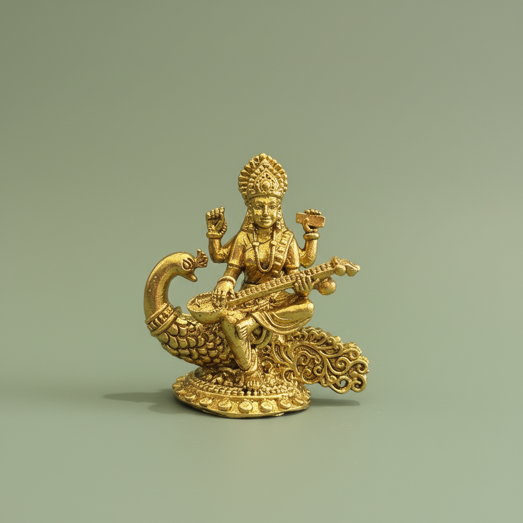 Brass Sarasvati Mata Idol with Base - 2.5 Inch