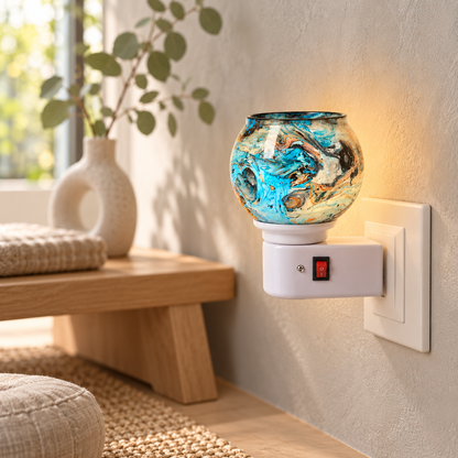 Electric Camphor & Aroma Oil Burner – Blue/Green Marble