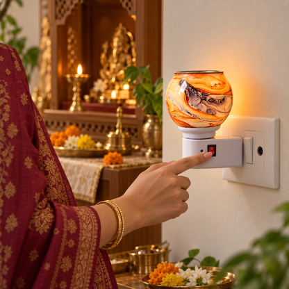 Electric Camphor & Aroma Oil Burner – Red Marble