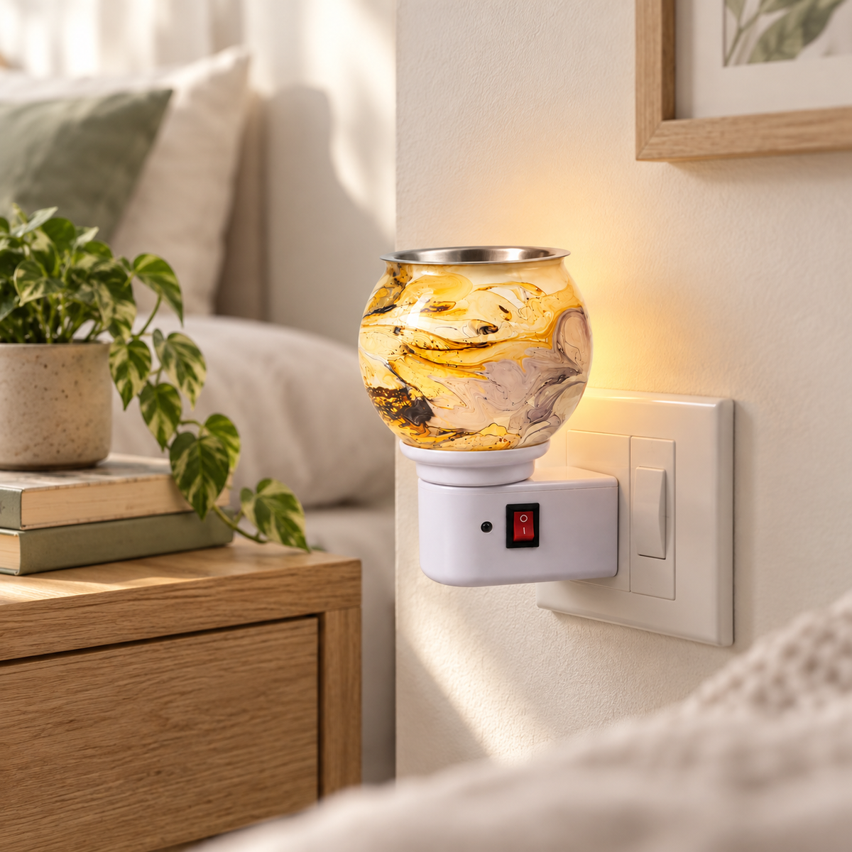 Electric Camphor & Aroma Oil Burner – Golden Marble