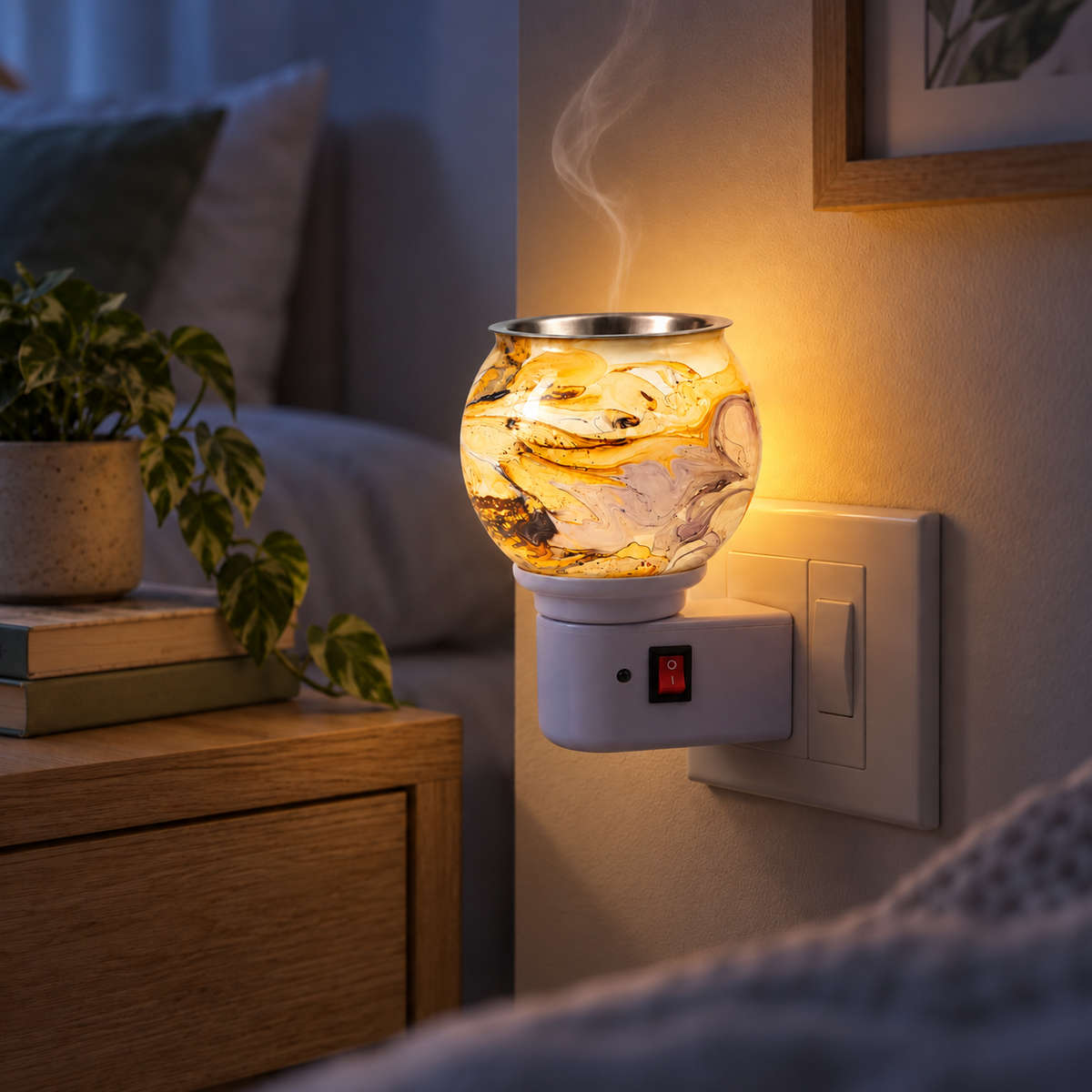 Electric Camphor & Aroma Oil Burner – Golden Marble