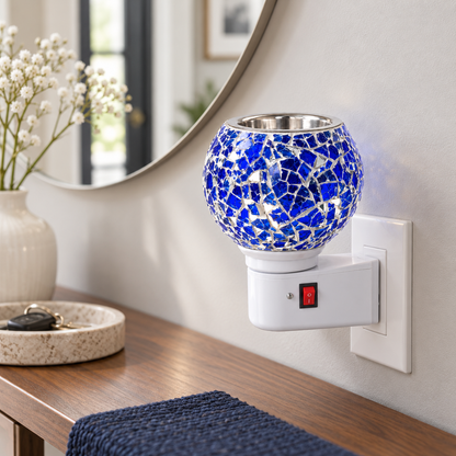 Electric Camphor & Aroma Oil Burner – Blue Ceramic Mosaic Design