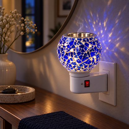 Electric Camphor & Aroma Oil Burner – Blue Ceramic Mosaic Design