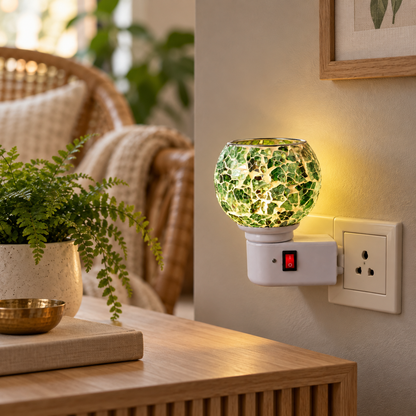 Electric Camphor & Aroma Oil Burner – Green Ceramic Mosaic Design