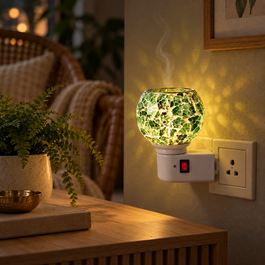 Electric Camphor & Aroma Oil Burner – Green Ceramic Mosaic Design