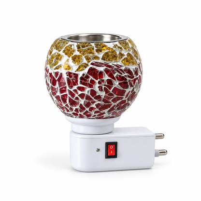 Electric Camphor & Aroma Oil Burner – Red Ceramic Mosaic Design