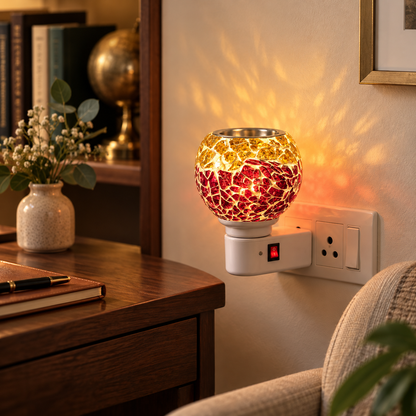 Electric Camphor & Aroma Oil Burner – Red Ceramic Mosaic Design