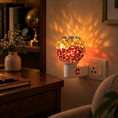 Electric Camphor & Aroma Oil Burner – Red Ceramic Mosaic Design