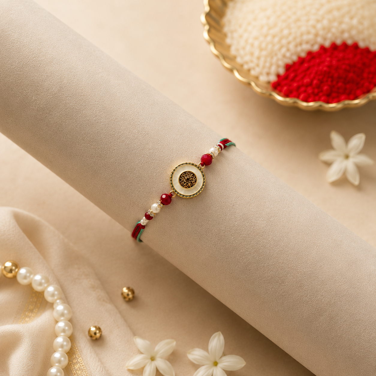Elegant Chakra Design Rakhi - Red and Golden