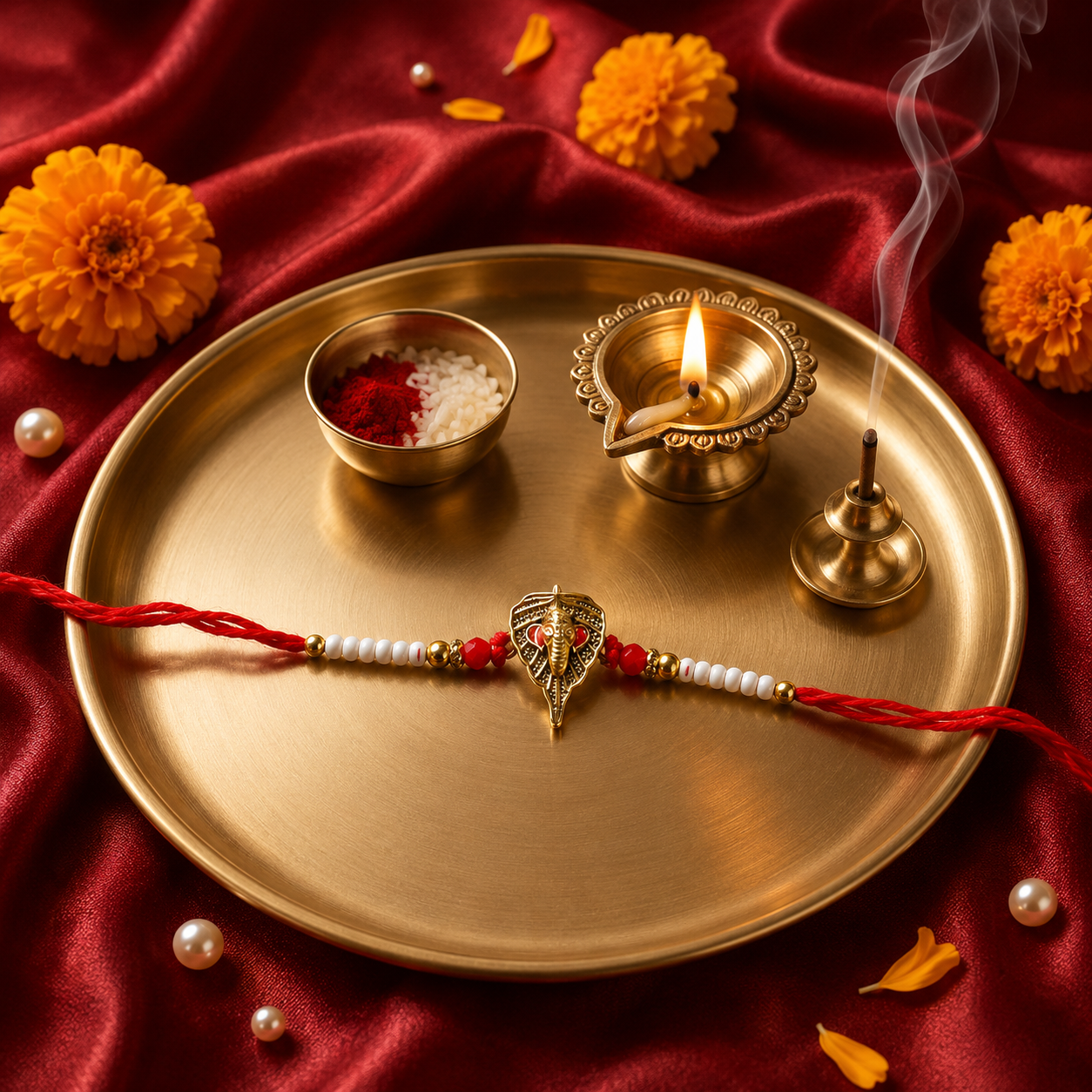 Premium Ganesha Rakhi - Red Thread