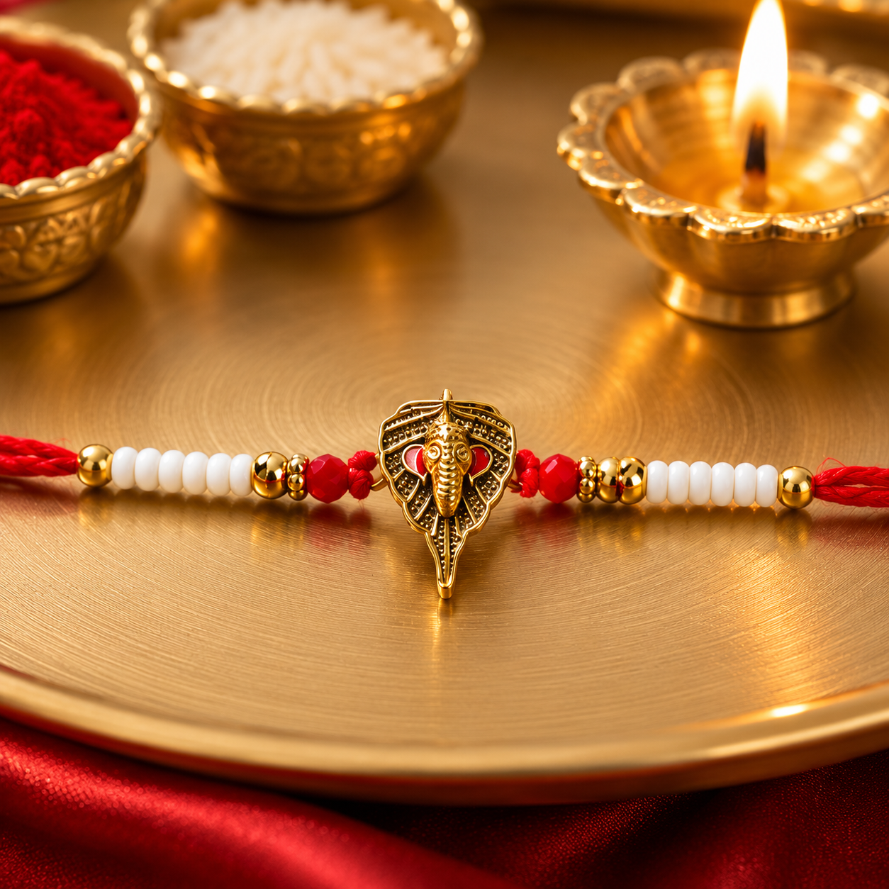 Premium Ganesha Rakhi - Red Thread