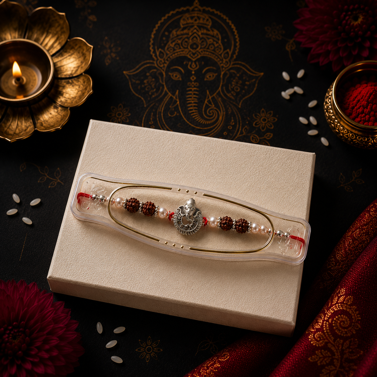 Handcrafted Silver Look Ganesh Ji Rakhi