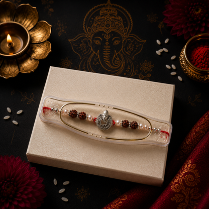 Handcrafted Silver Look Ganesh Ji Rakhi