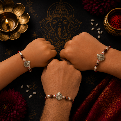 Handcrafted Silver Look Ganesh Ji Rakhi
