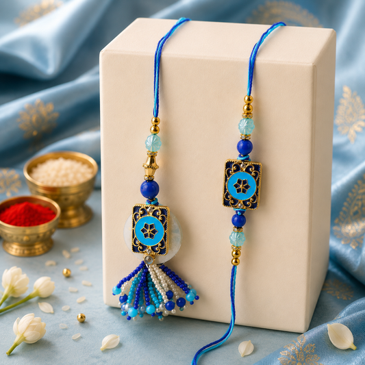 Bhaiya Bhabhi Rakhi Set – Blue Design