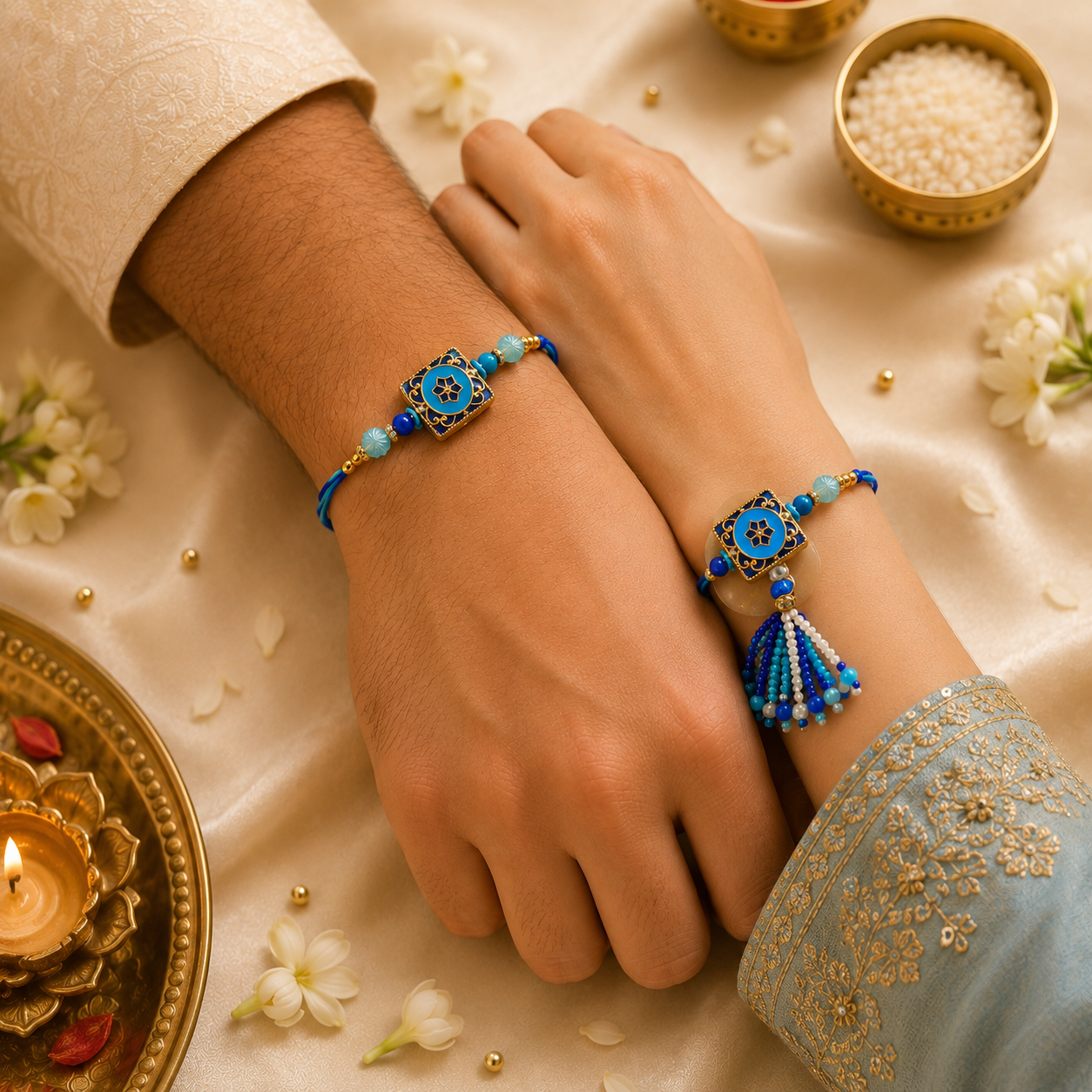 Bhaiya Bhabhi Rakhi Set – Blue Design