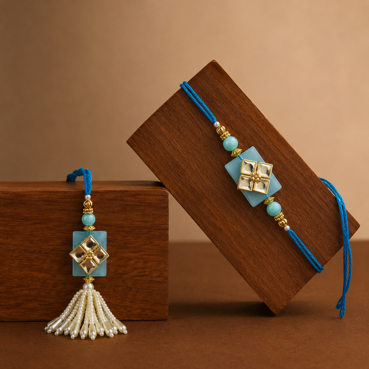 Bhaiya Bhabhi Rakhi Set – Pearl and Crystals Design