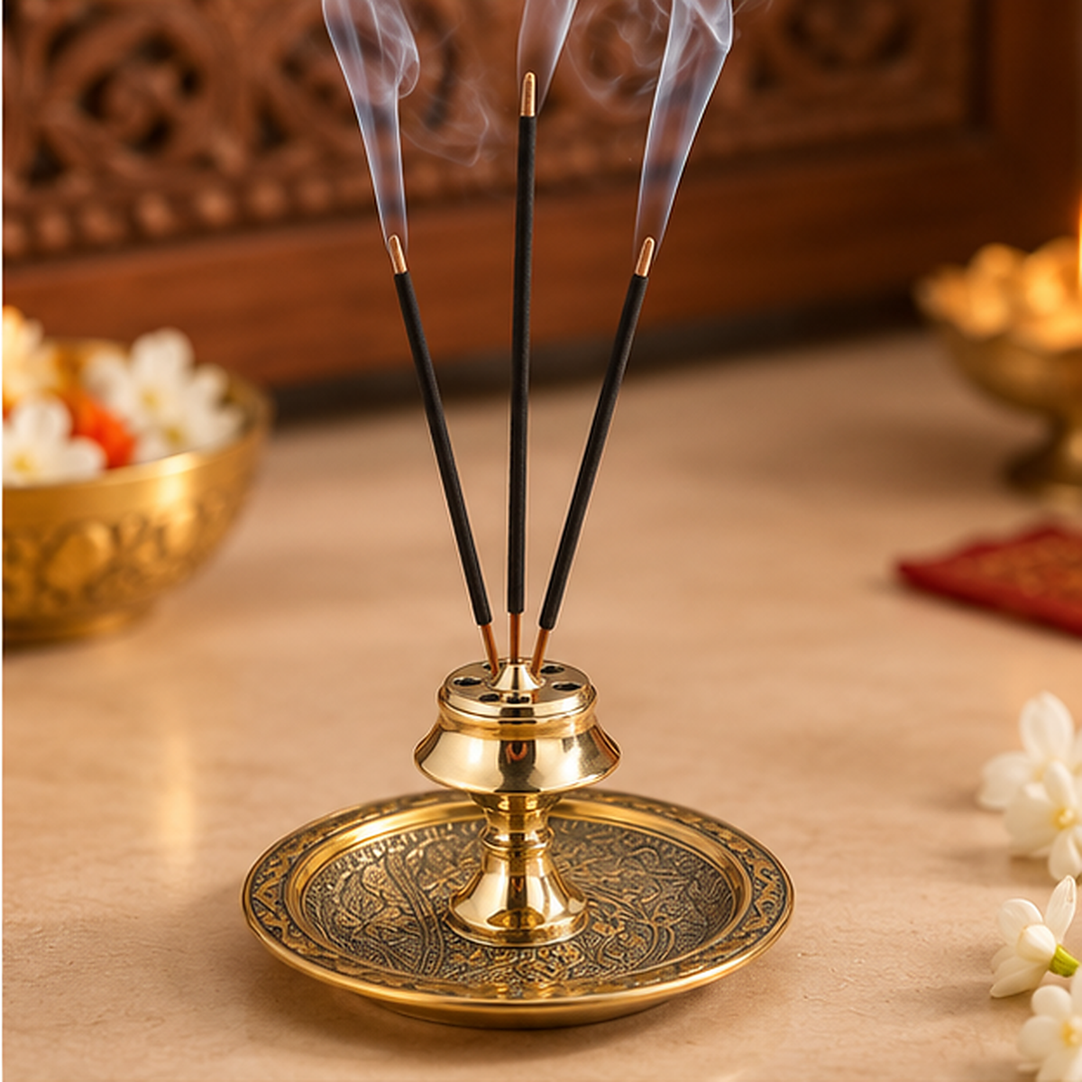 Antique Gold Engraved Agarbatti Stand