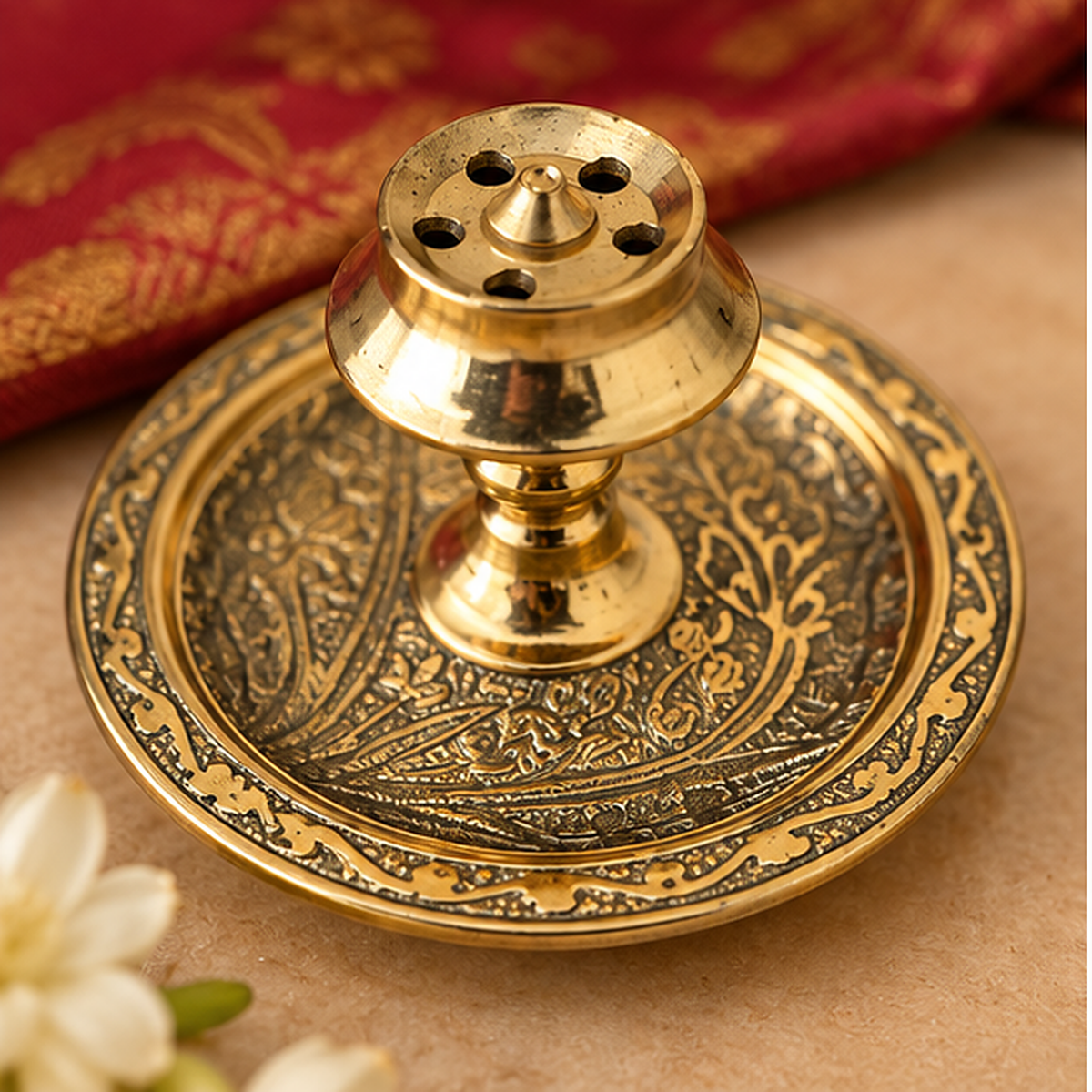 Antique Gold Engraved Agarbatti Stand