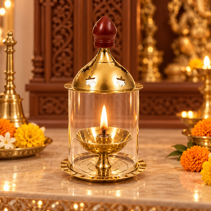 Brass Deepam Akhand Diya with Cover 4inch