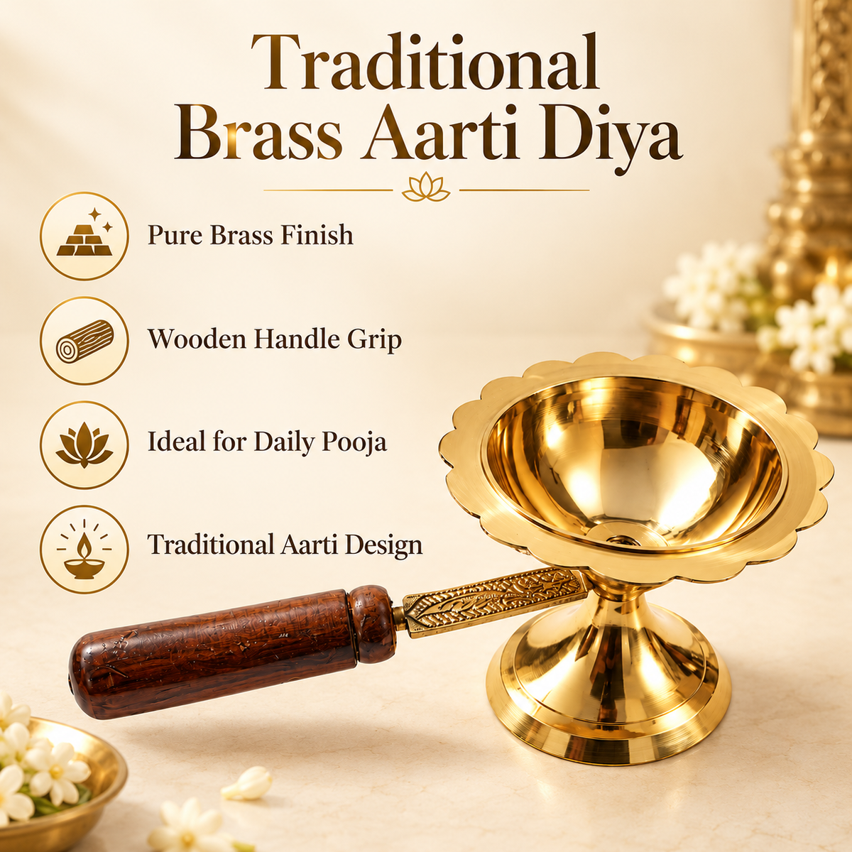 Brass Dhoop Dani with Wooden Handle