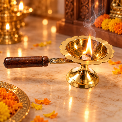 Brass Dhoop Dani with Wooden Handle