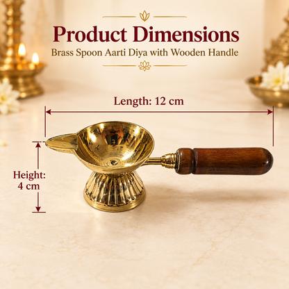 One Mukhi Akhand Brass Diya With Wooden Handle - 4 inch