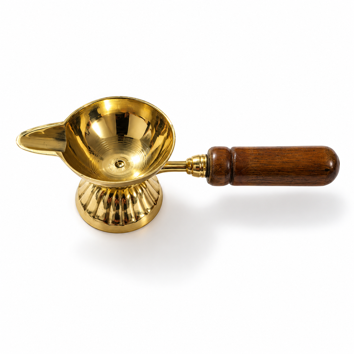 One Mukhi Akhand Brass Diya With Wooden Handle - 4 inch
