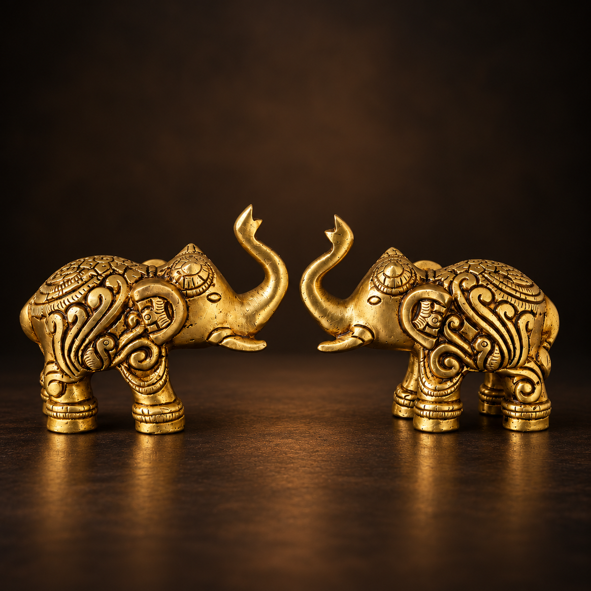 Pure Brass Elephant Statue Pair - 3.5 inch