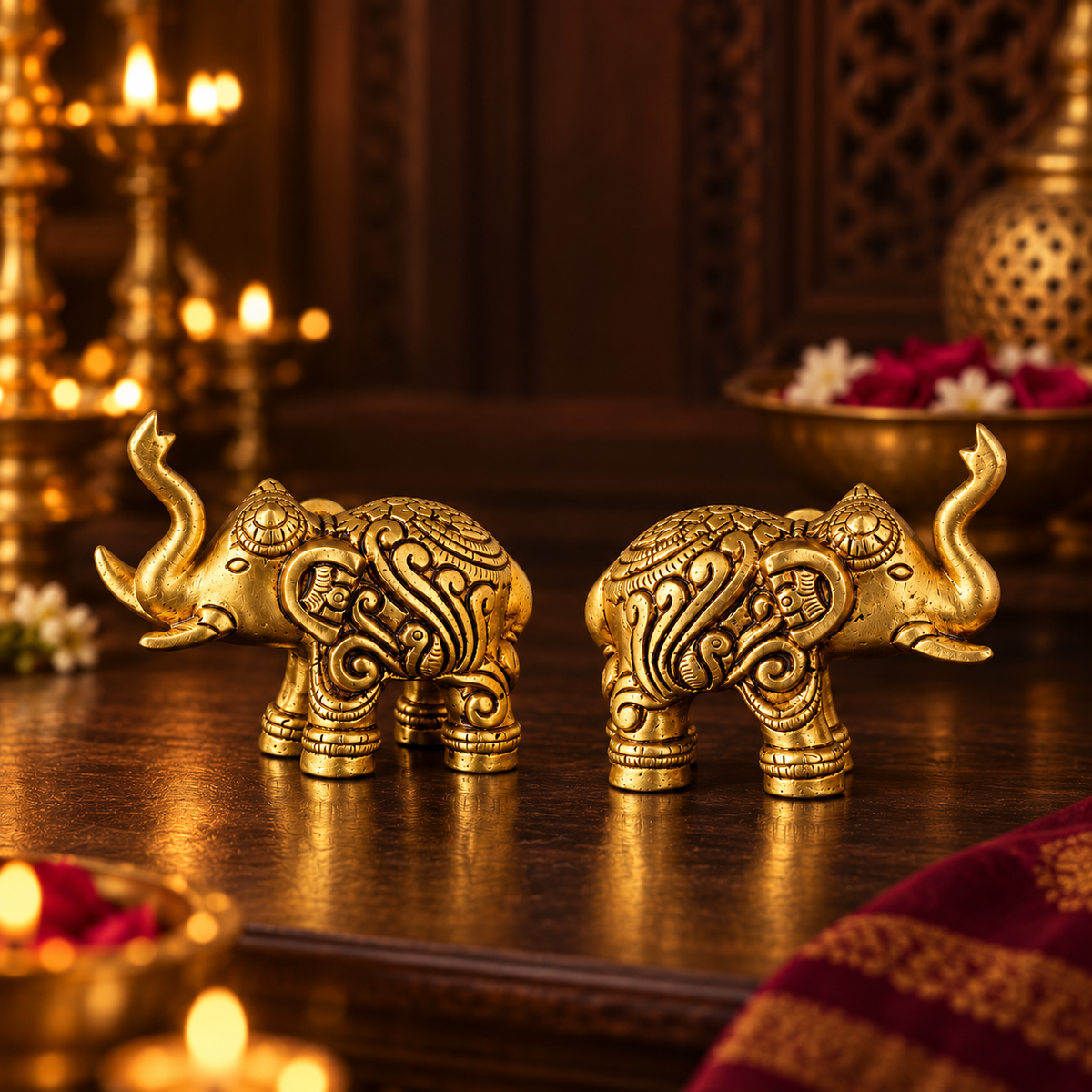 Pure Brass Elephant Statue Pair - 3.5 inch