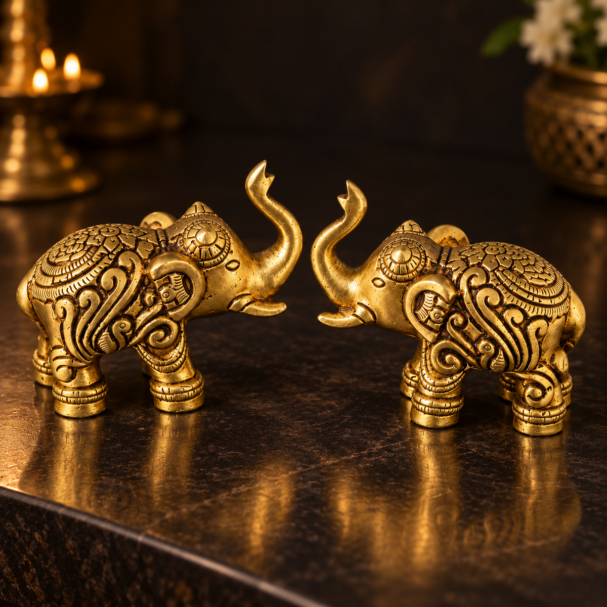 Pure Brass Elephant Statue Pair - 3.5 inch