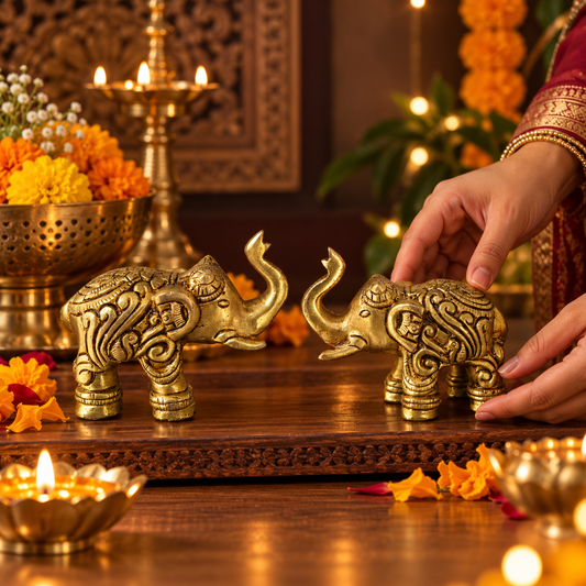 Pure Brass Elephant Statue Pair - 3.5 inch