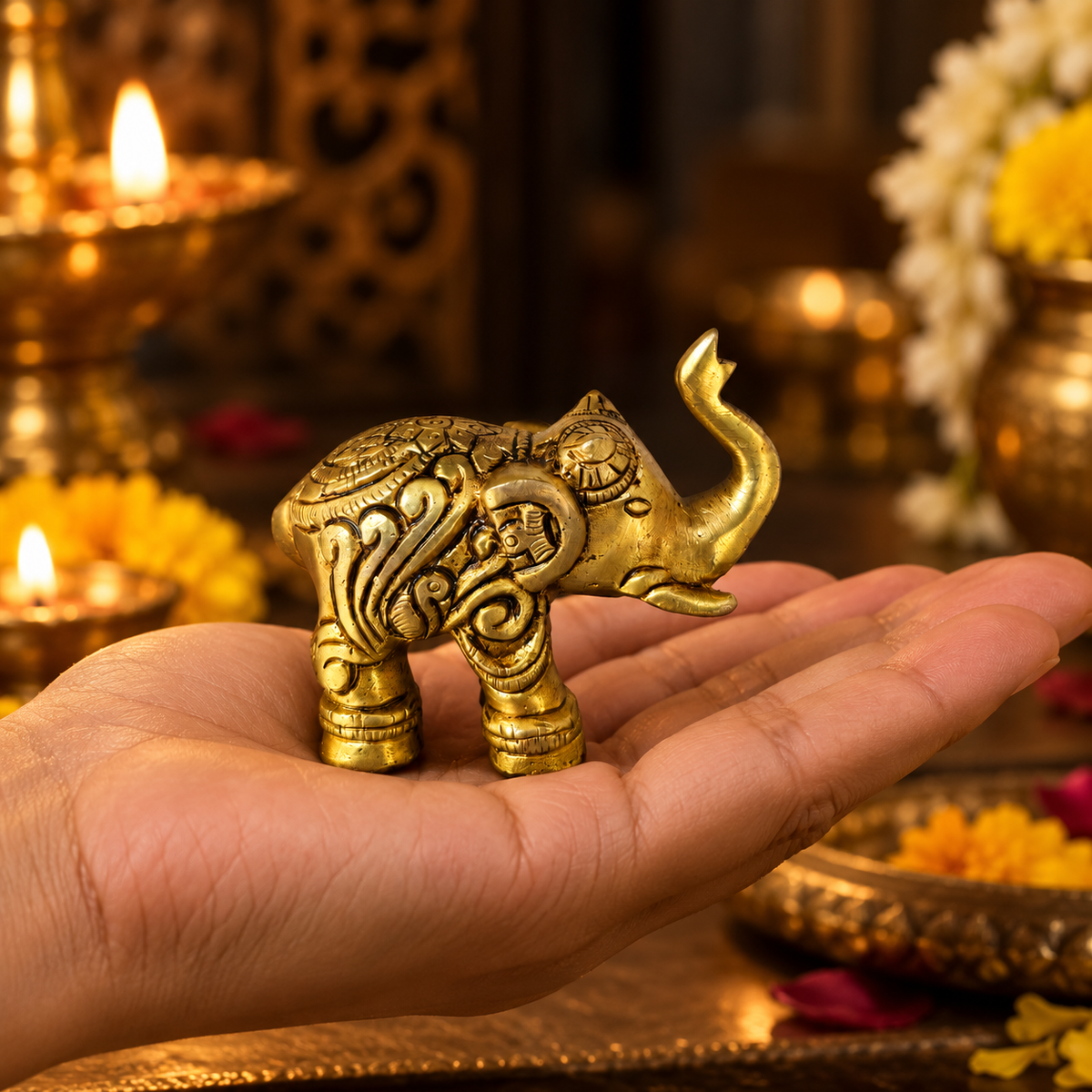 Pure Brass Elephant Statue Pair - 3.5 inch