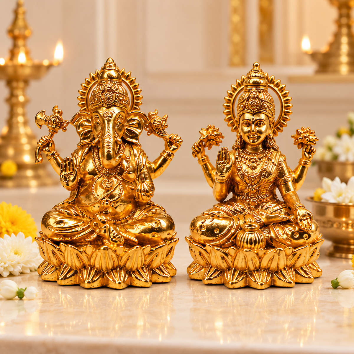 Premium Brass Lakshmi Ganesh Ji Crafted Art Pair | 2.5